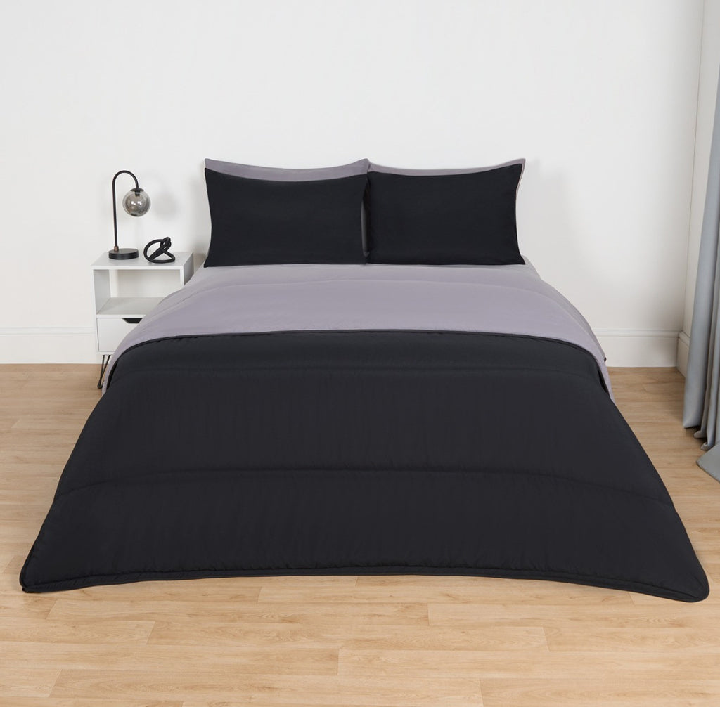 Coverless 10.5 Tog Reversible Duvet & Pillowcase - Black/Grey 🇬🇧
