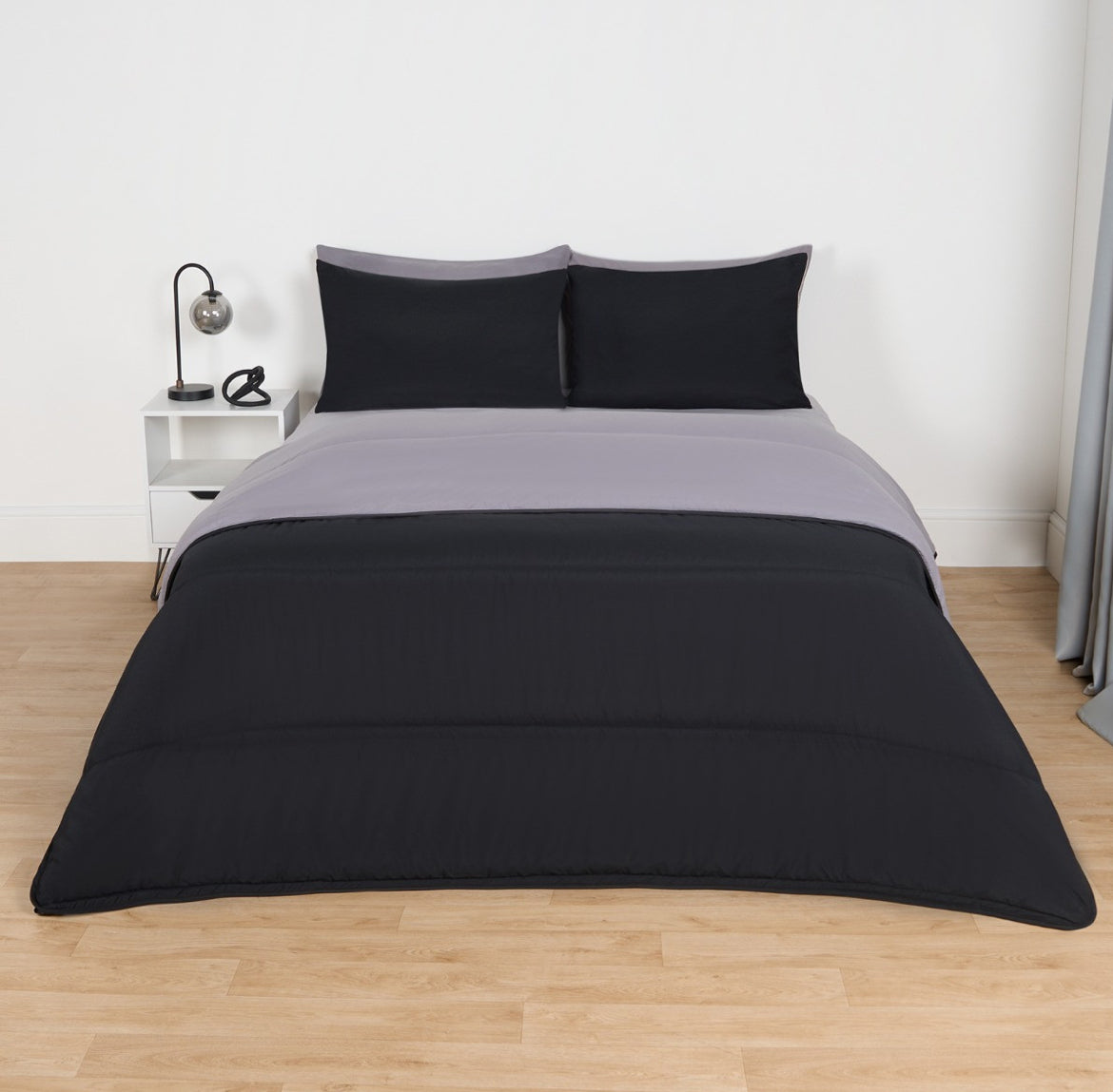 Coverless 10.5 Tog Reversible Duvet & Pillowcase - Black/Grey 🇬🇧