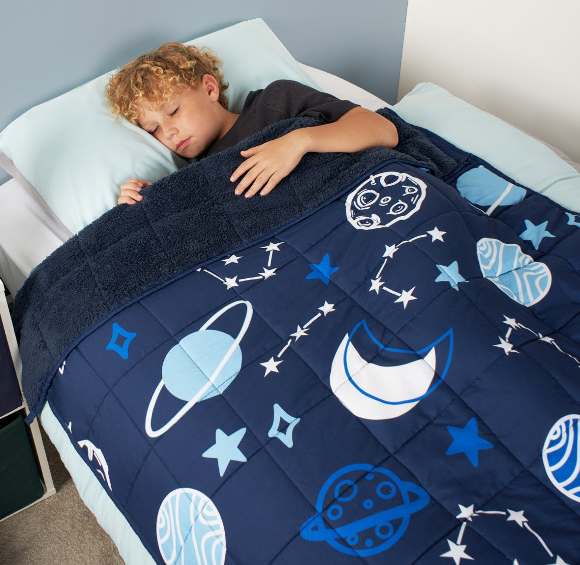 Kids Teddy Fleece Space Weighted Blanket, Navy - 3kg 🇬🇧