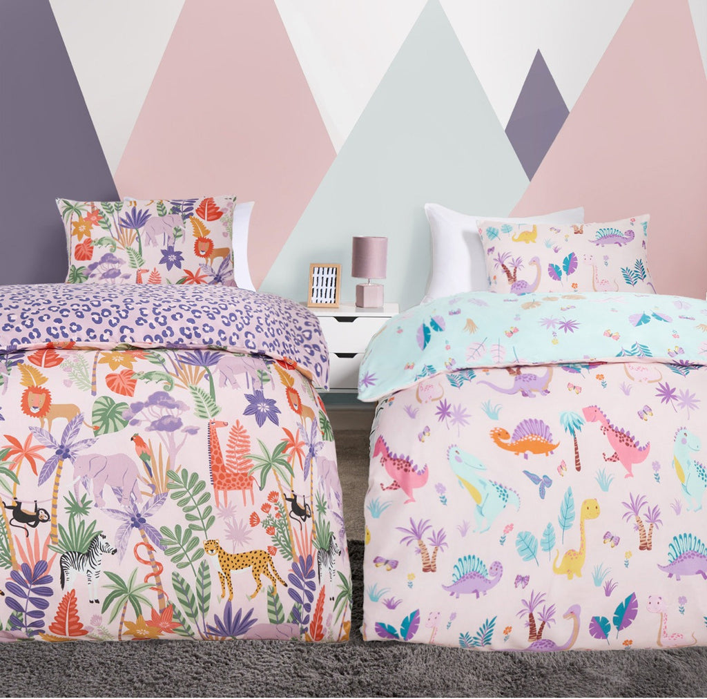 Girls Dino & Safari Duvet Cover Sets Twin Pack - Single 🇬🇧