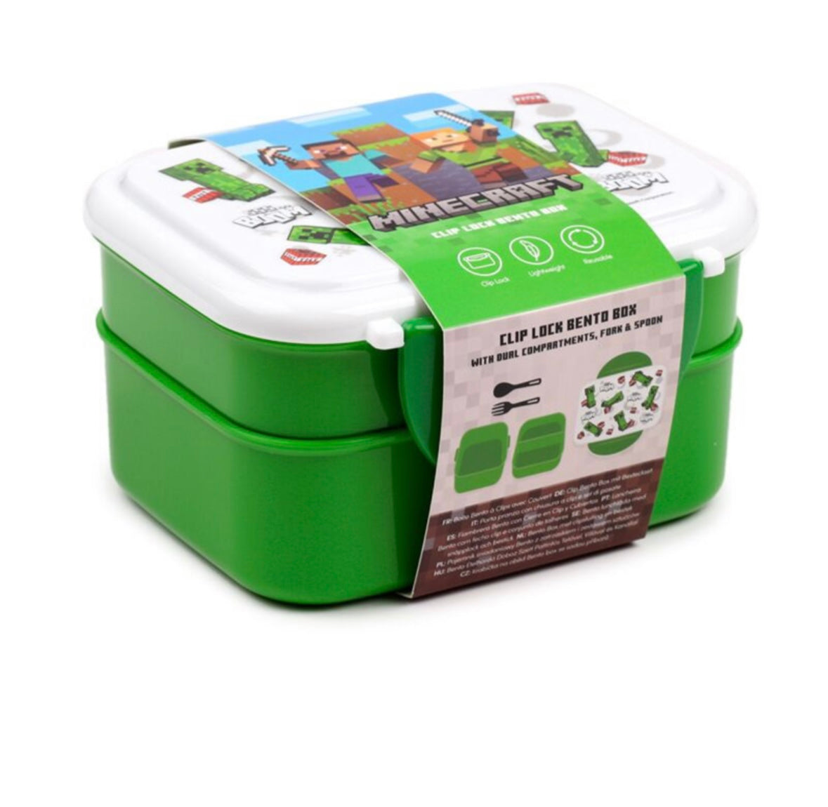 Bento Clip Lock Lunch Box with Cutlery - Minecraft Creeper & TNT 🇬🇧