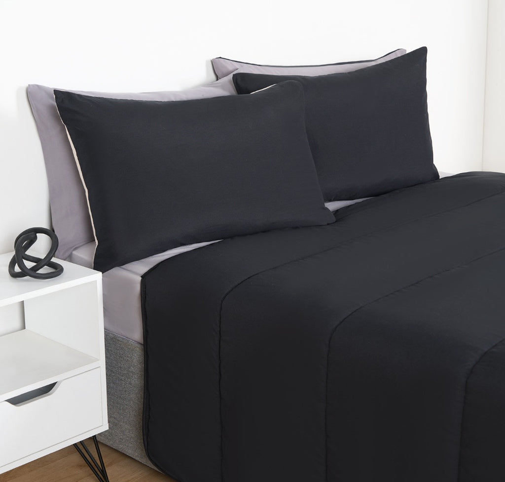 Coverless 10.5 Tog Reversible Duvet & Pillowcase - Black/Grey 🇬🇧