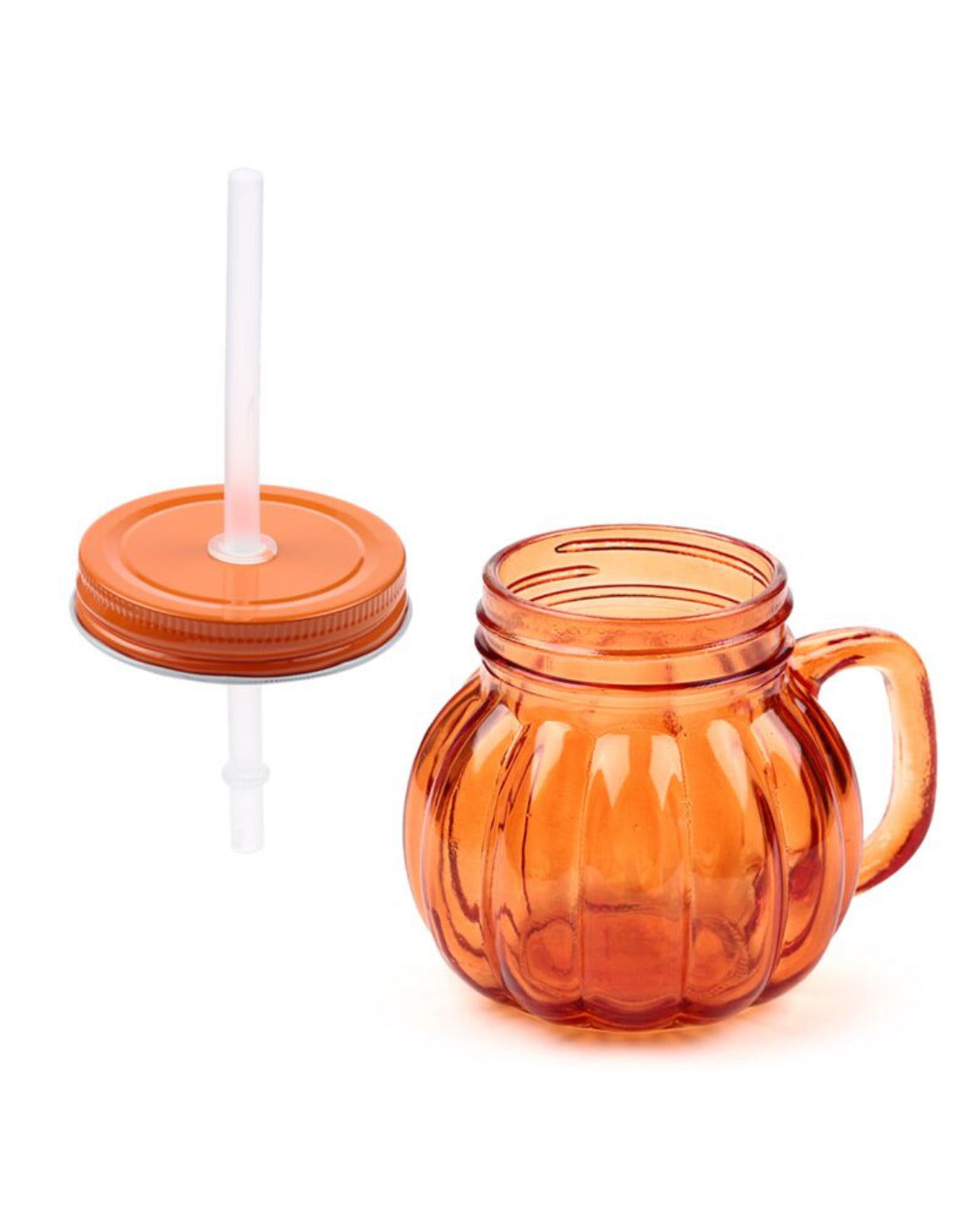Glass Drinking Jar with Lid & Straw - Pumpkin 🇬🇧