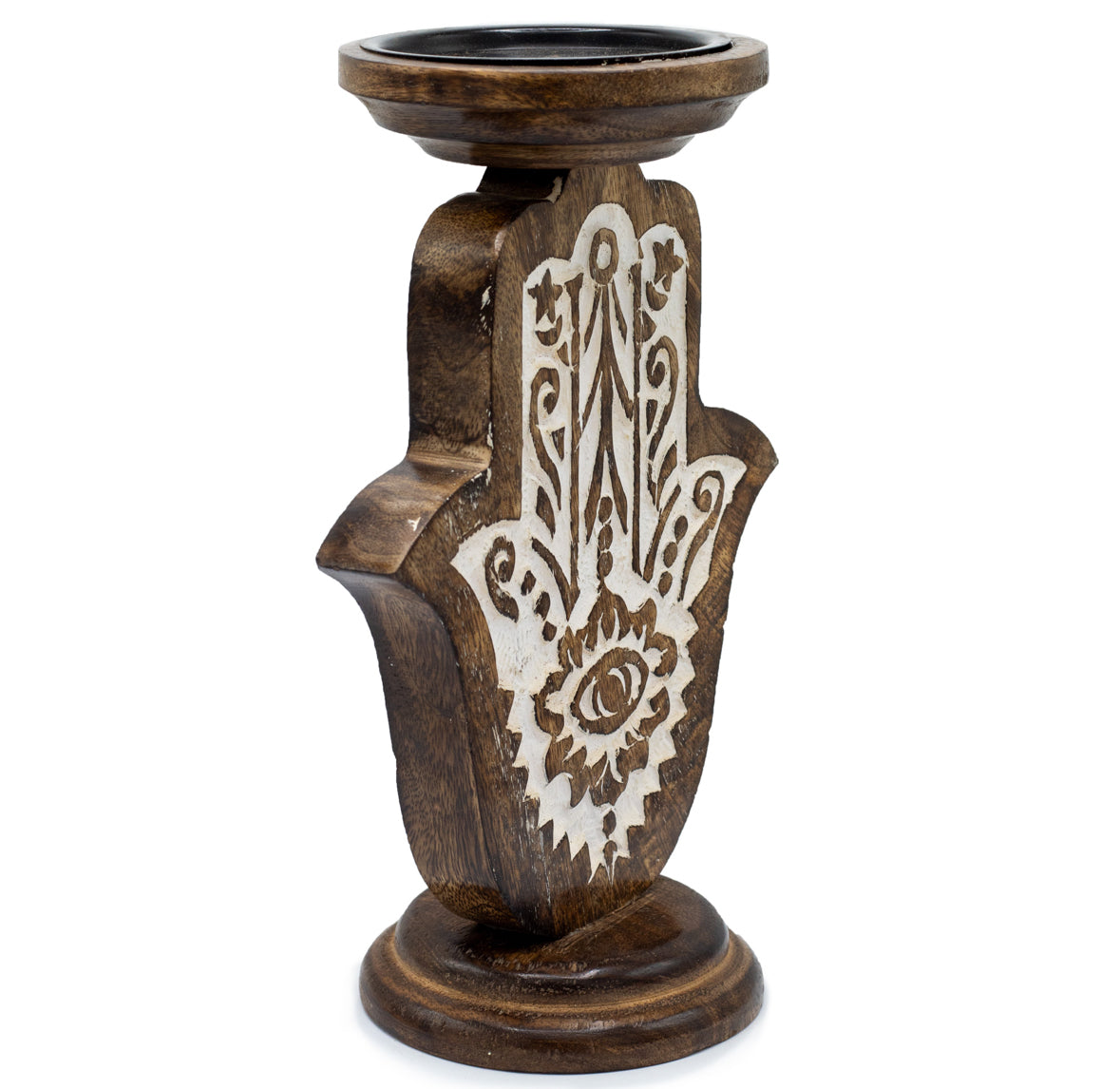 Mango Wood Candle Stand - Hamsa - Large 🇬🇧