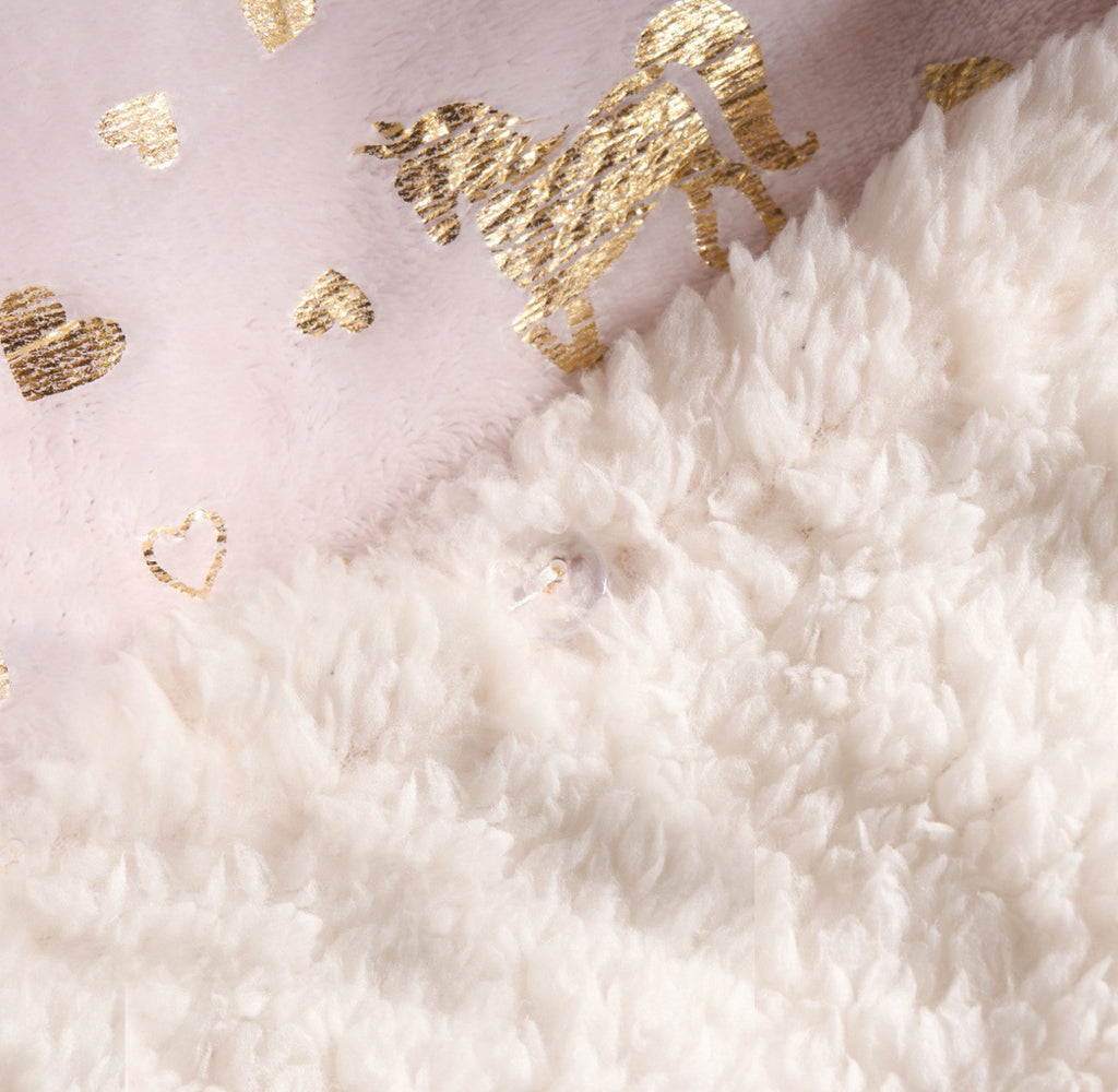 Metallic Heart & Unicorn Fleece Duvet Set - Pink 🇬🇧