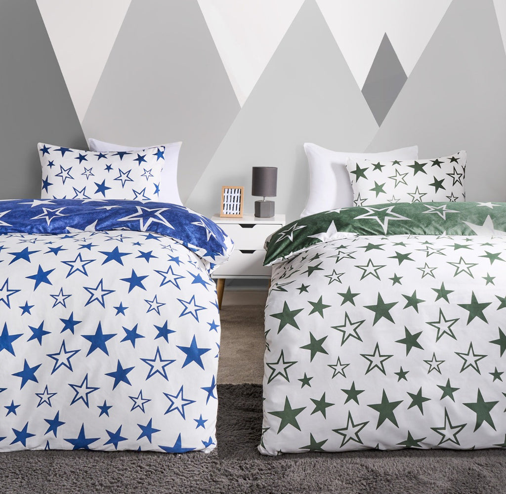 Kids Star Print Reversible Duvet Set Twin Pack - Navy/Green Junior/cot 🇬🇧