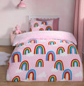 Rainbow Print Fleece Duvet Set, Pink - Single 🇬🇧