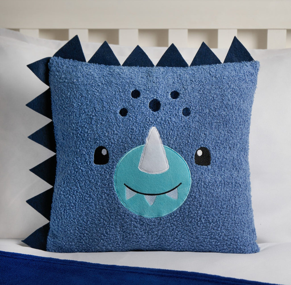 Kids Character Dinosaur Boucle Filled Cushion - Blue 🇬🇧