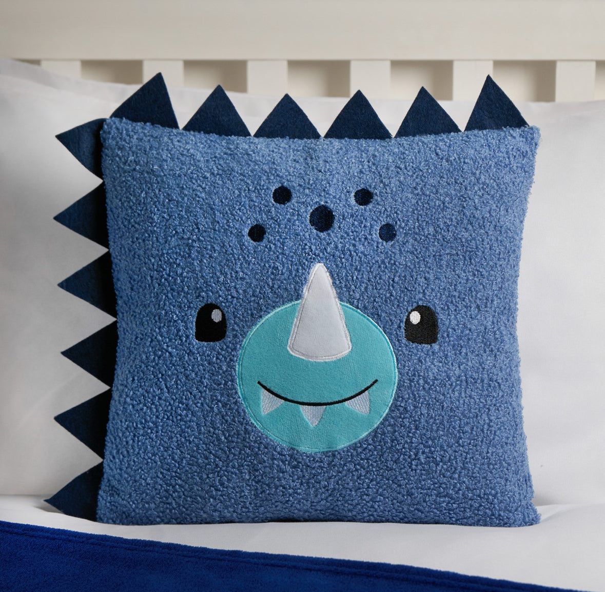 Kids Character Dinosaur Boucle Filled Cushion - Blue 🇬🇧