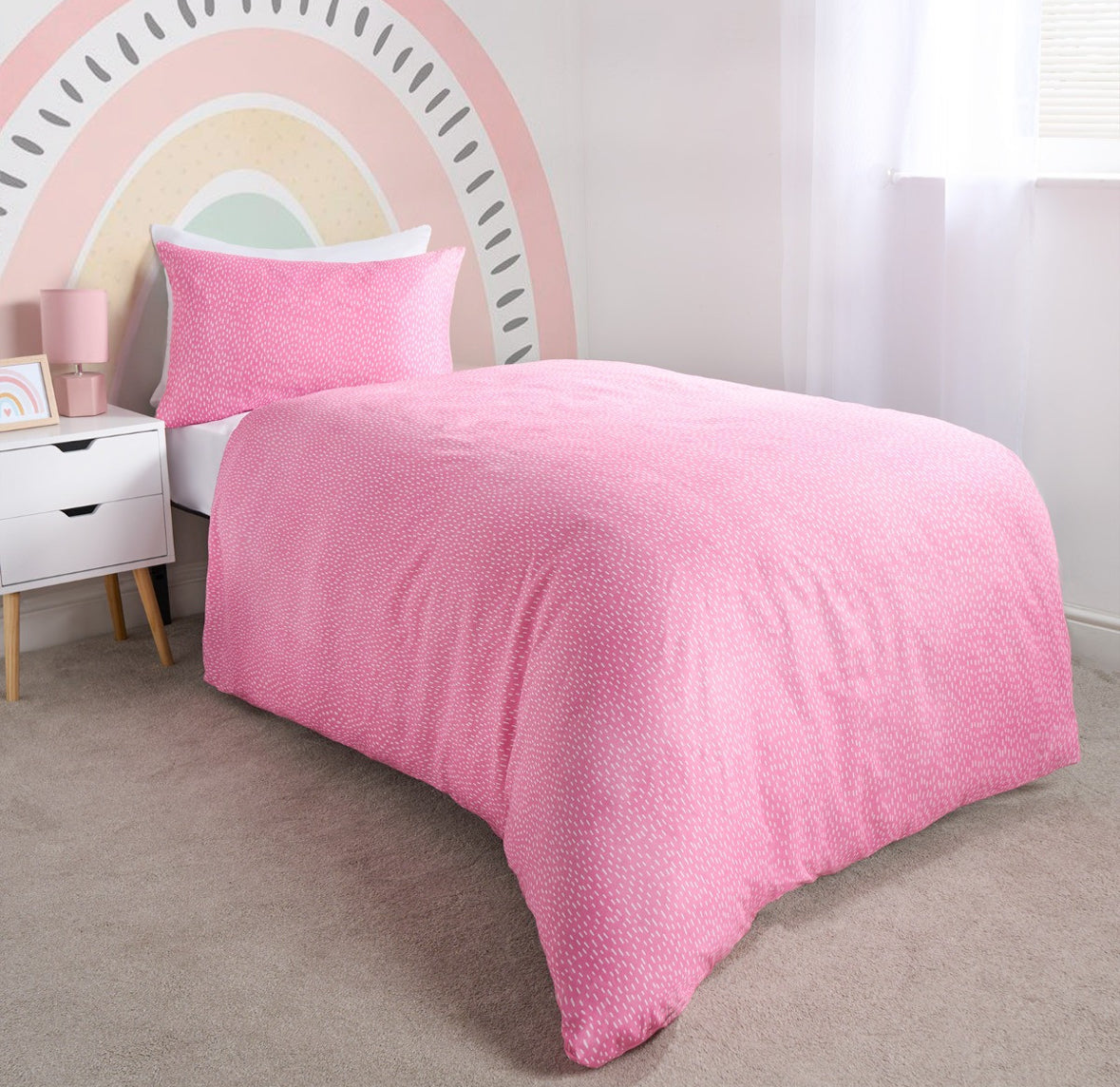 Bright Dash Rainbow Reversible Duvet Cover Set - Pink junior/cot 🇬🇧