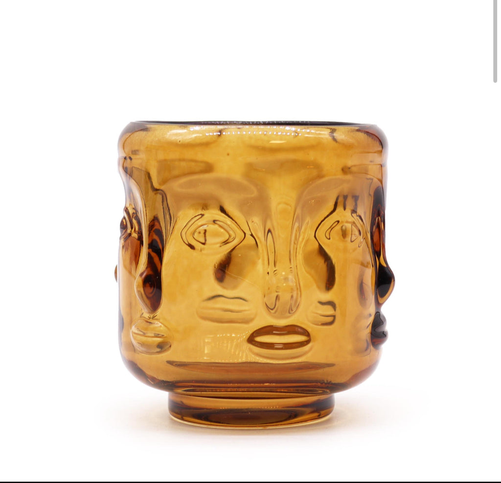 2x Buddha Faces Candle Jar - Antique Amber 🇬🇧