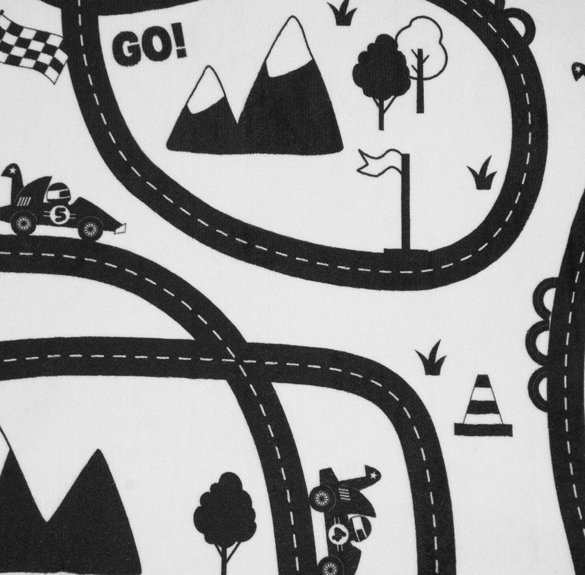 Kids Supersoft Racing Track Printed Rug - Monochrome 🇬🇧