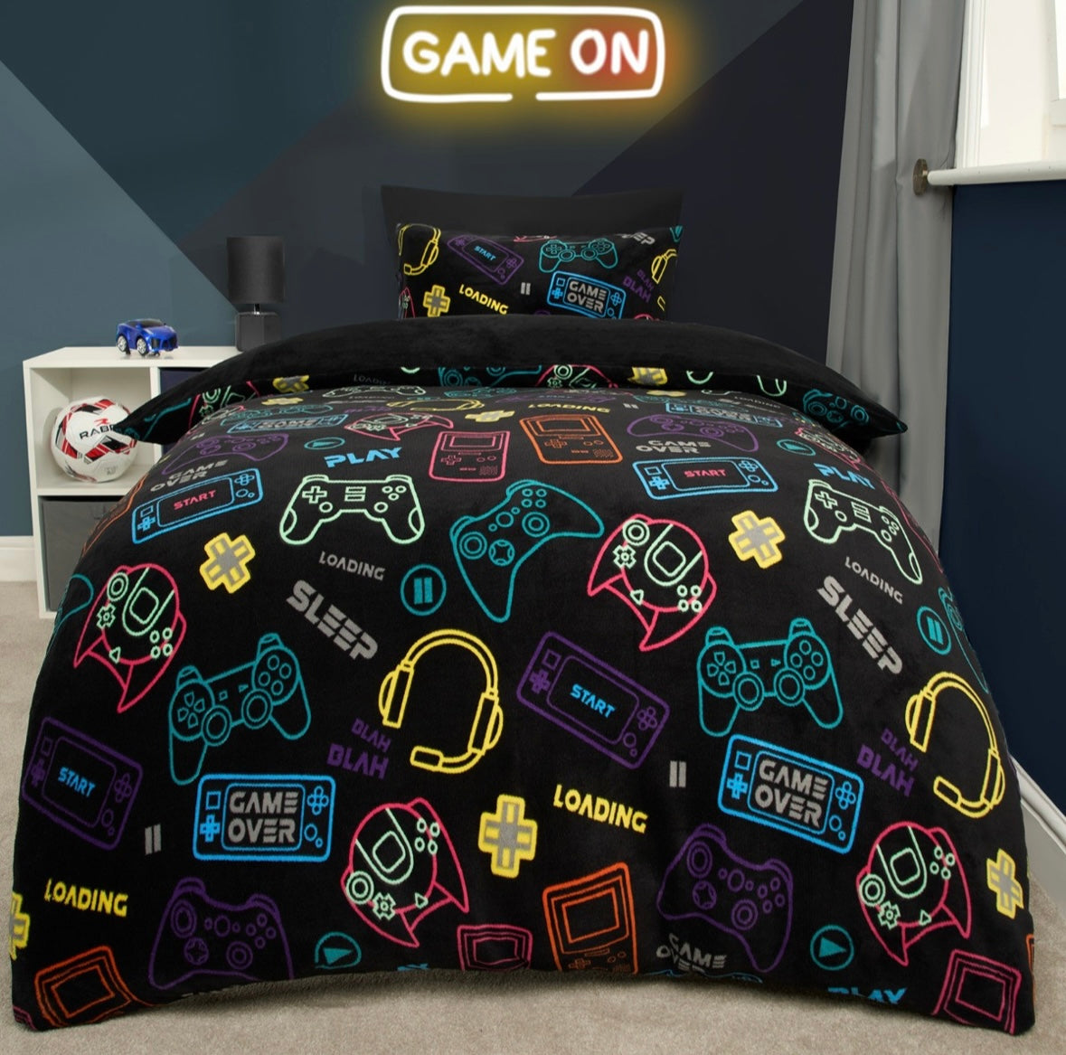 Gaming Print Fleece Duvet Set - Black 🇬🇧
