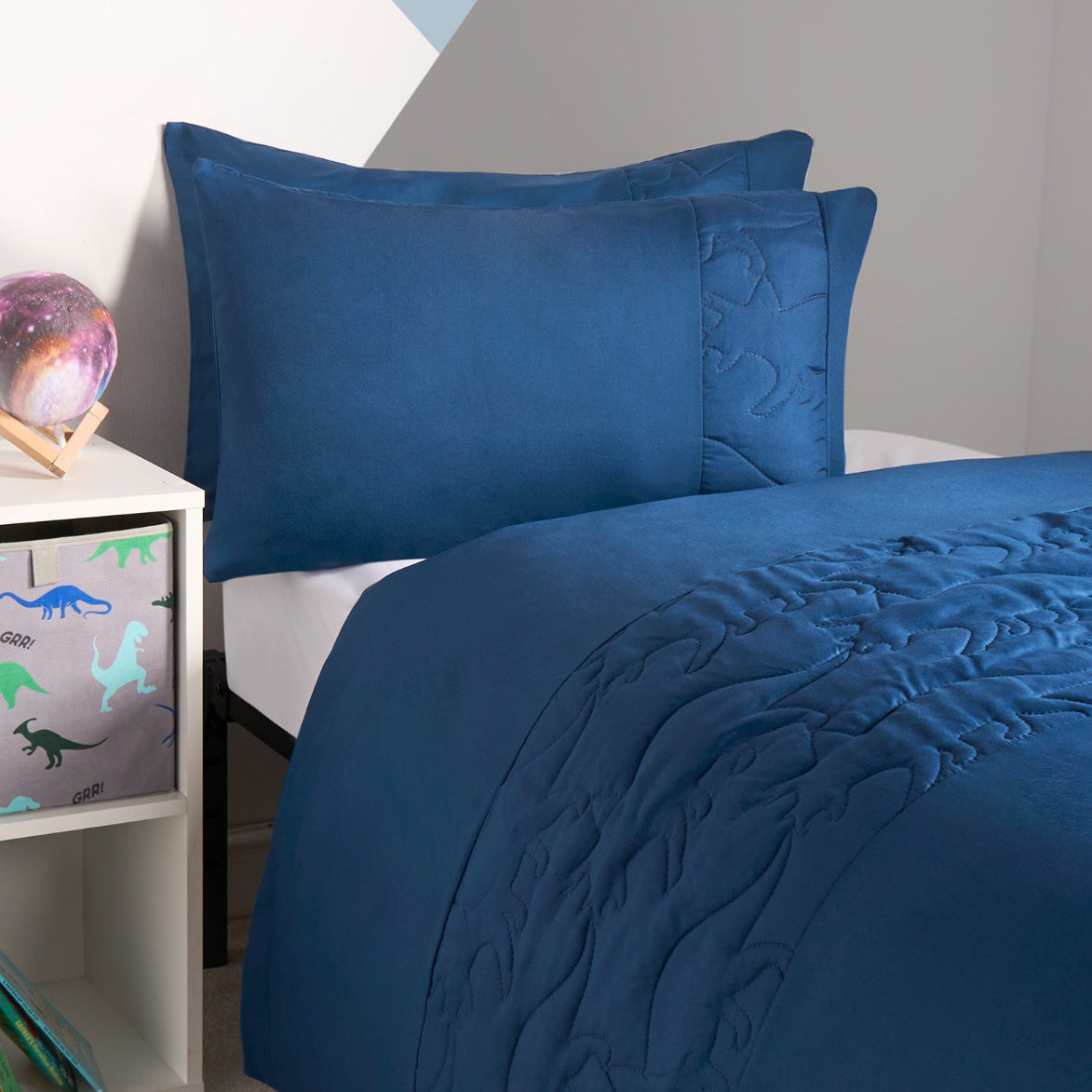 Kids Pinsonic Dino Panel Duvet Set, Navy - Single 🇬🇧