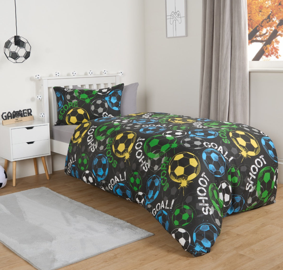 Football Graphic Reversible Duvet Cover Set - Black double 🇬🇧