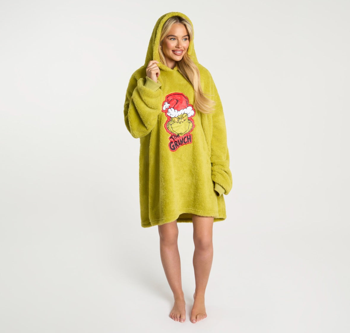 Adults Novelty Grinch Teddy Hoodie Blanket - Green 🇬🇧