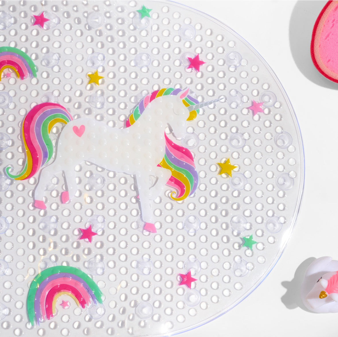 Kids Unicorn Print PVC Bath Mat - Clear 🇬🇧