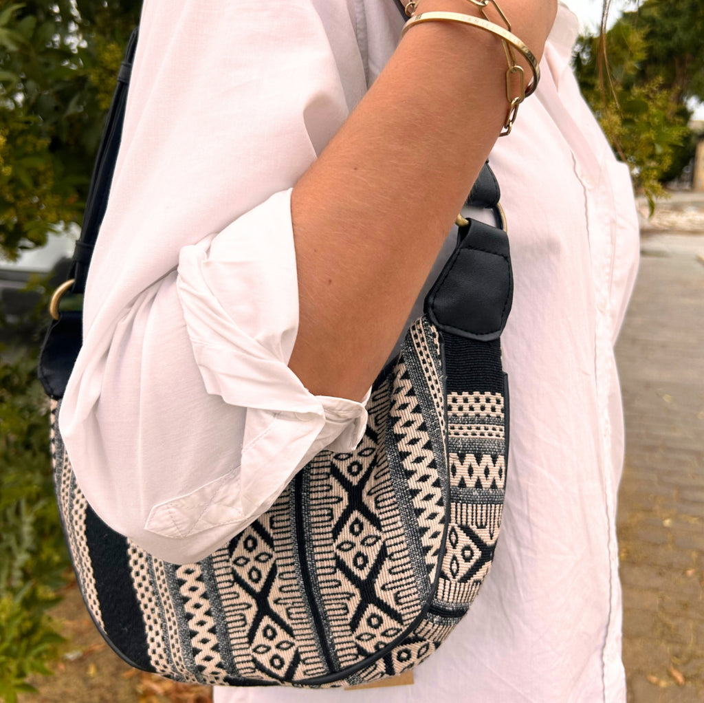 Jacquard Hobo Bag - Grey Metro (black strap) 🇬🇧