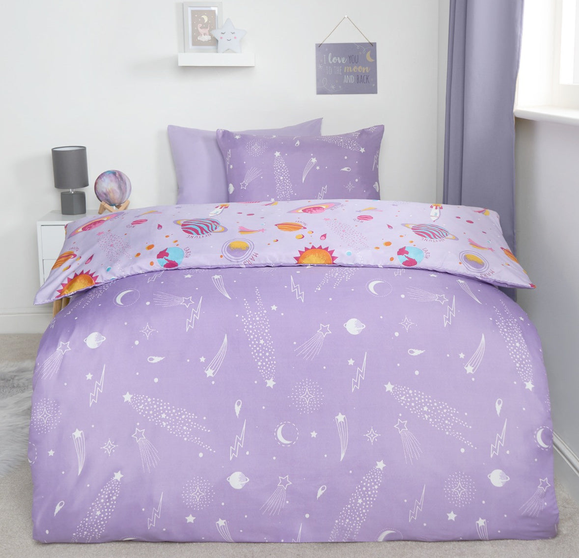 Kids Starry Space Duvet Cover Set - Lilac 🇬🇧