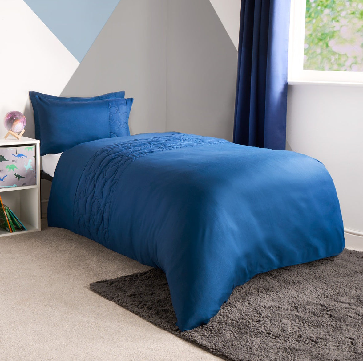 Kids Pinsonic Dino Panel Duvet Set, Navy - Single 🇬🇧