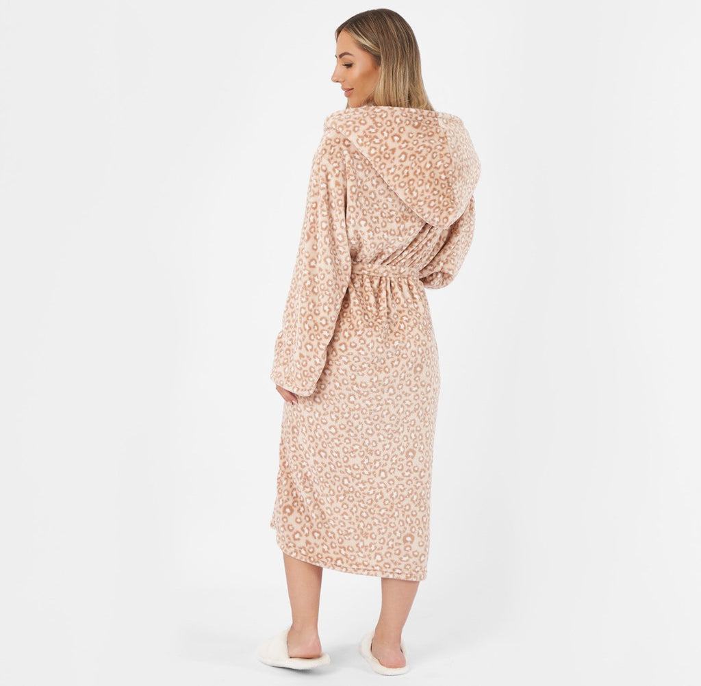 Leopard Flannel Fleece Dressing Gown - Natural 🇬🇧
