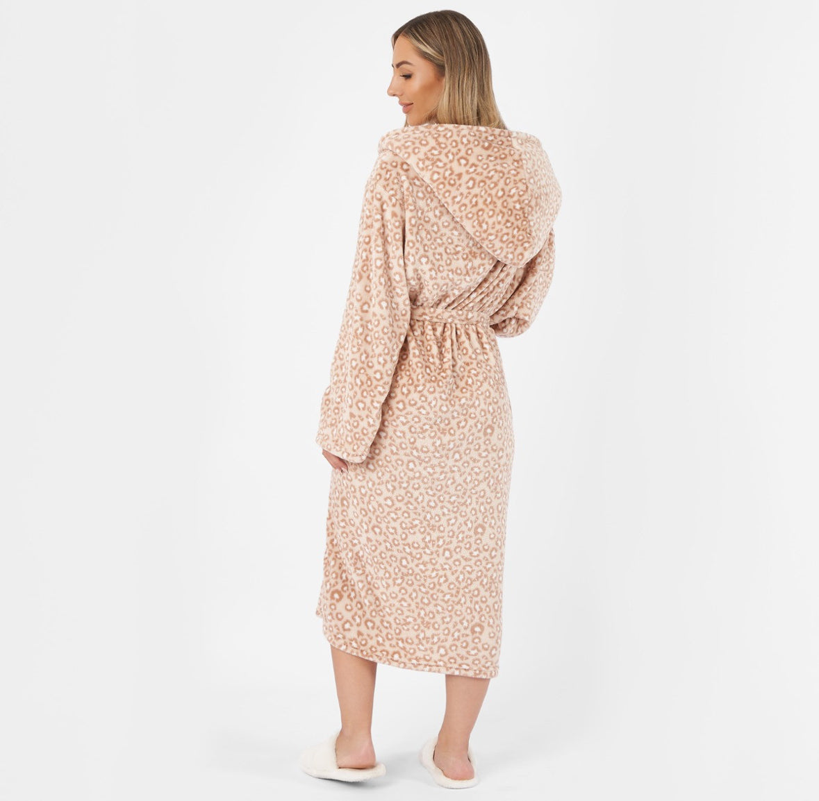 Leopard Flannel Fleece Dressing Gown - Natural 🇬🇧