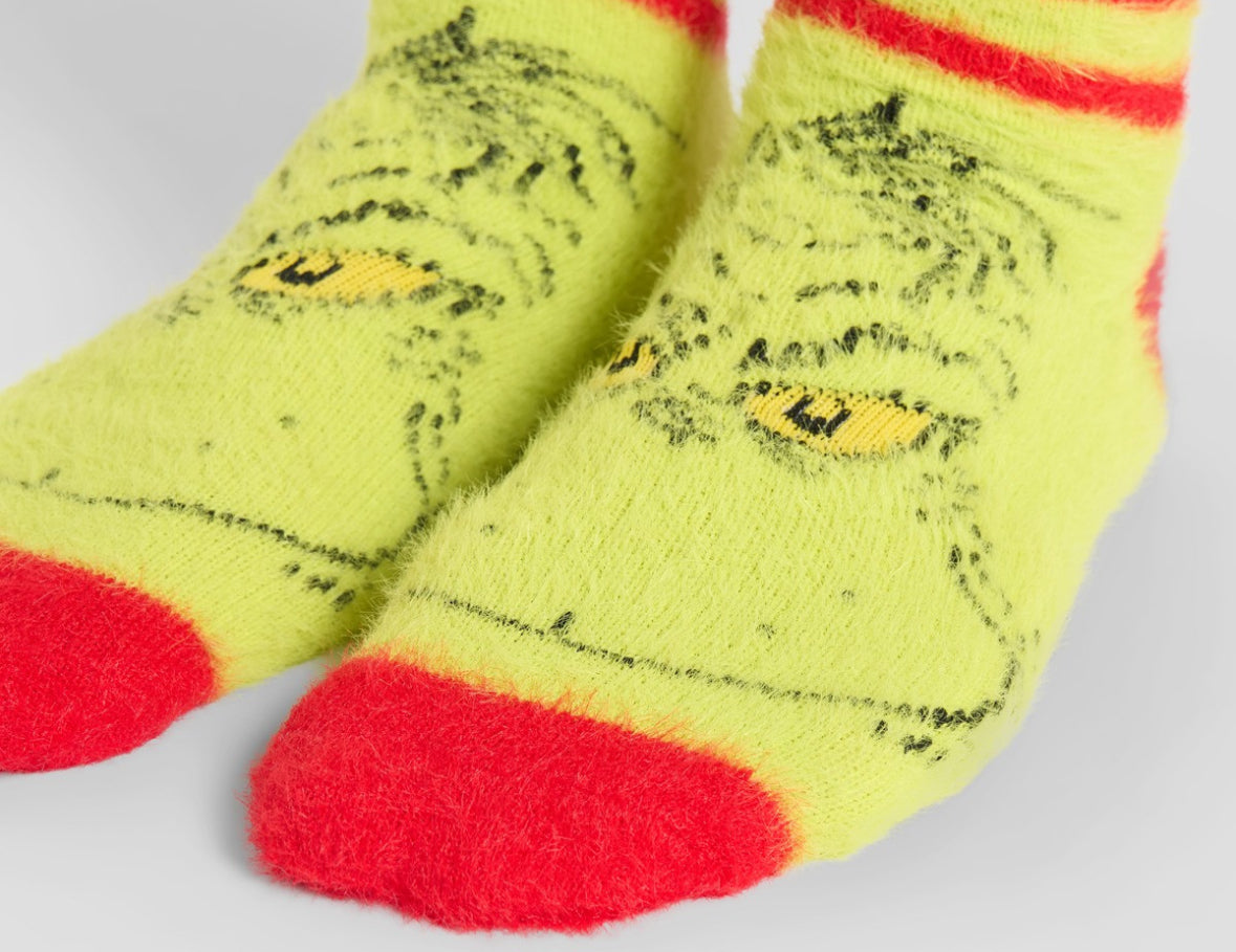 The Grinch Fluffy Socks, Green/Red - 3 Pack 🇬🇧