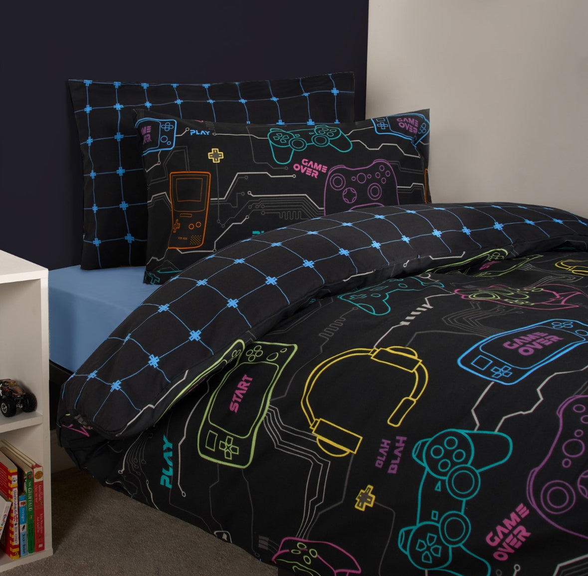 Neon Gaming Check Reversible Duvet Cover Set 🇬🇧