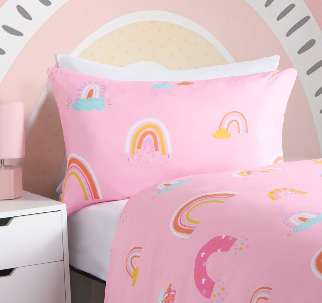 Bright Dash Rainbow Reversible Duvet Cover Set - Pink junior/cot 🇬🇧