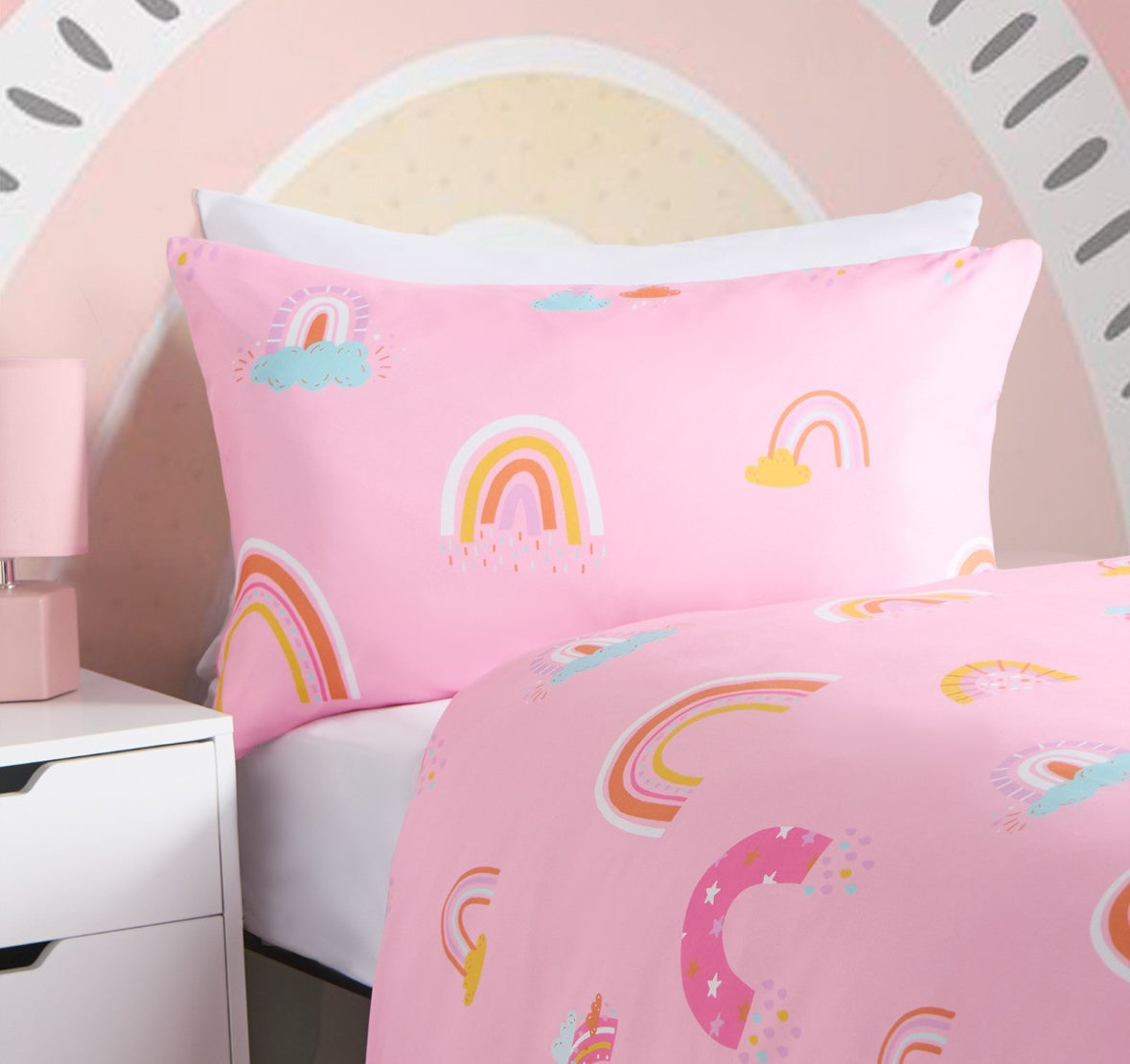 Bright Dash Rainbow Reversible Duvet Cover Set - Pink junior/cot 🇬🇧