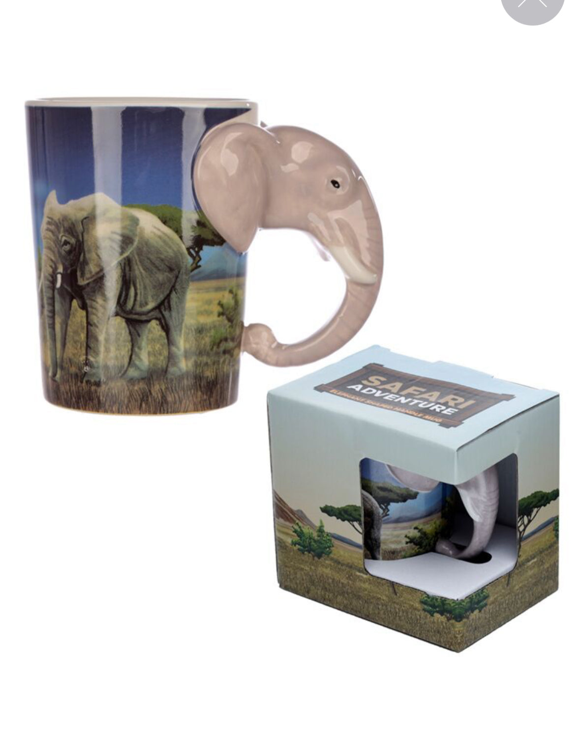 Shaped Handle Ceramic Mug - Elephant Savannah Decal 🇬🇧