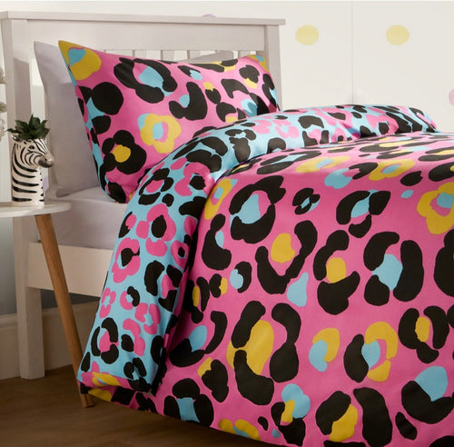 Abstract Neon Leopard Print Reversible Duvet Set - Pink 🇬🇧