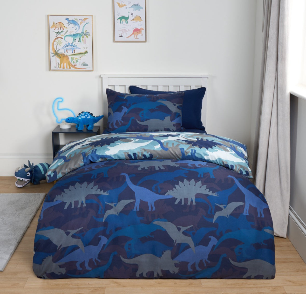 Camo Dino Reversible Duvet Cover Set - Navy single 🇬🇧