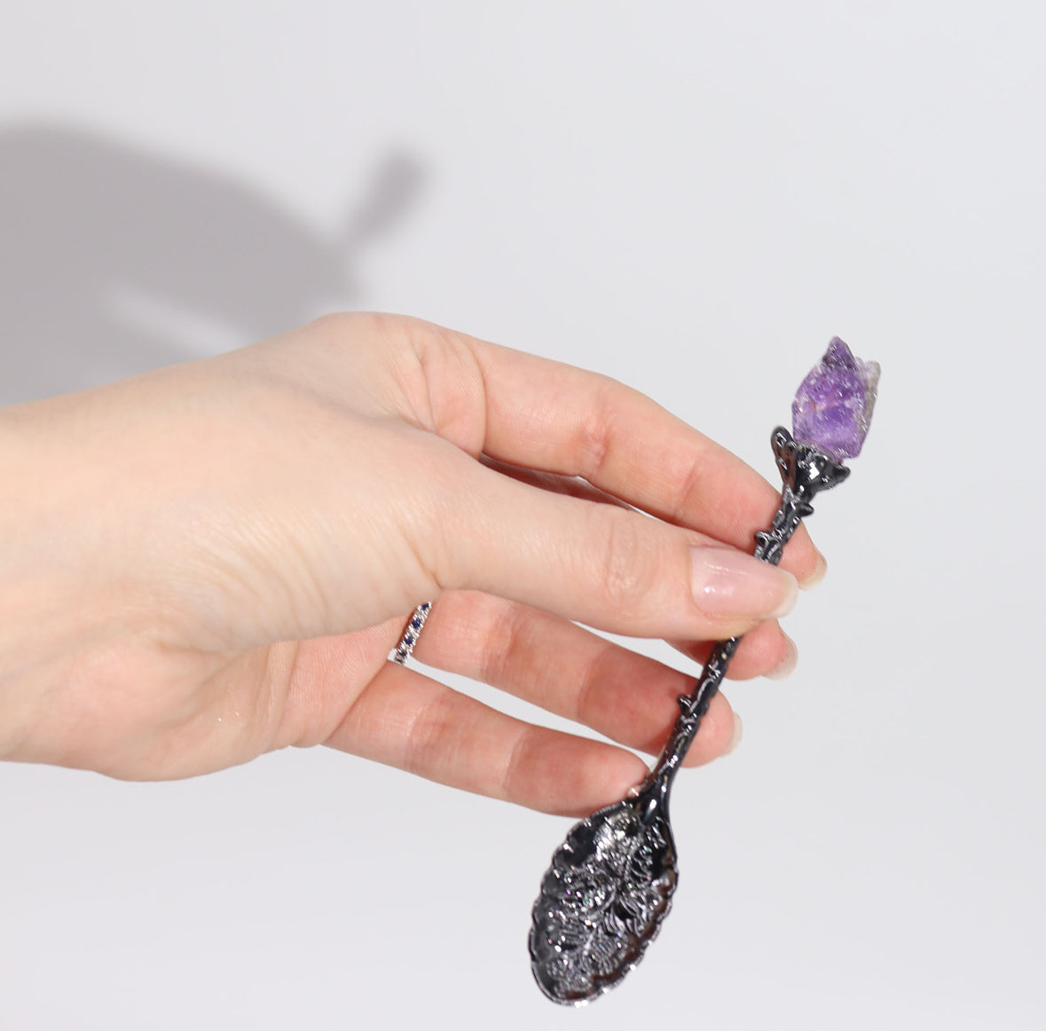 Set of 7 Dark Silver Gemstone Crystal Witch Spoons 🇬🇧