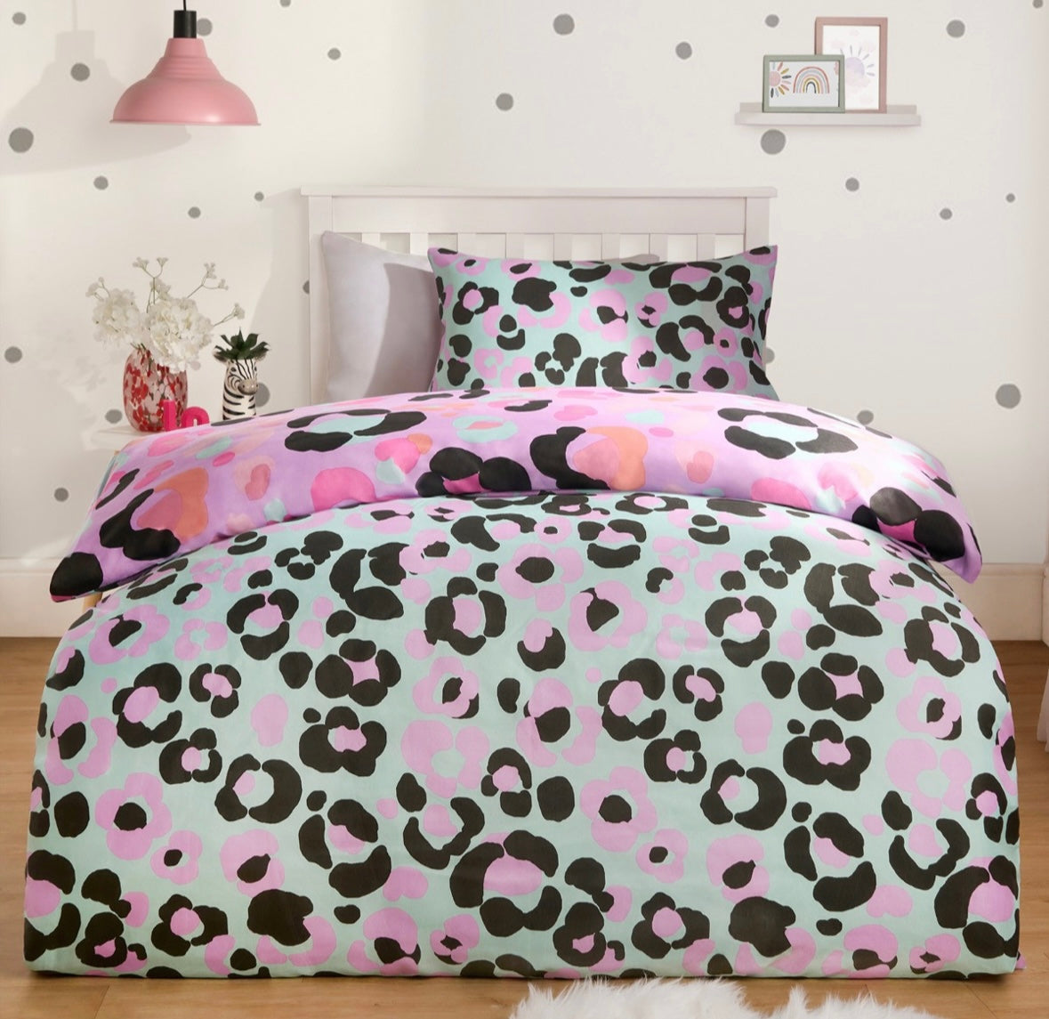 Abstract Neon Leopard Print Reversible Duvet Set - Pink 🇬🇧