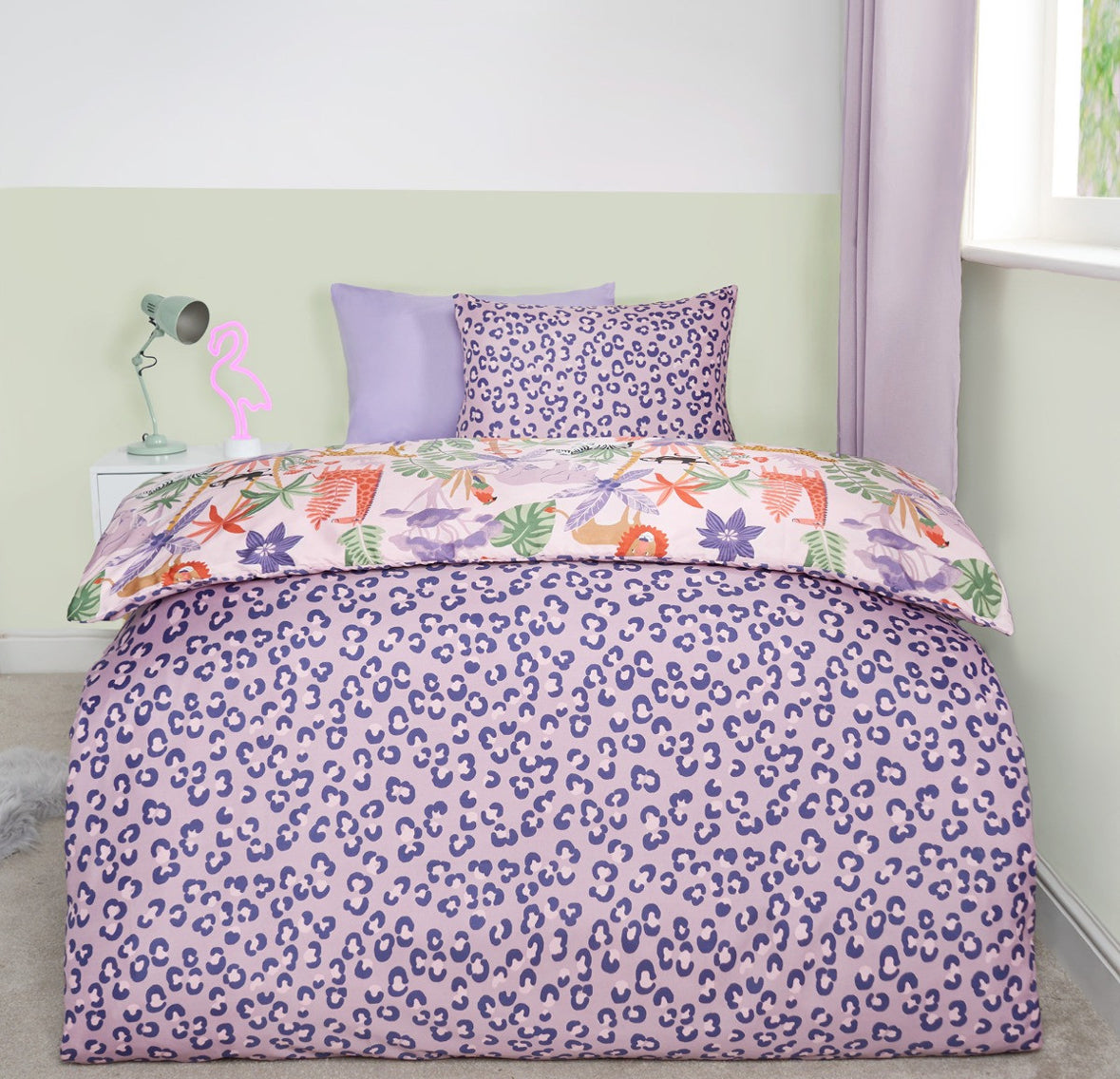 Kids Safari Print Reversible Duvet Cover Set - Purple 🇬🇧