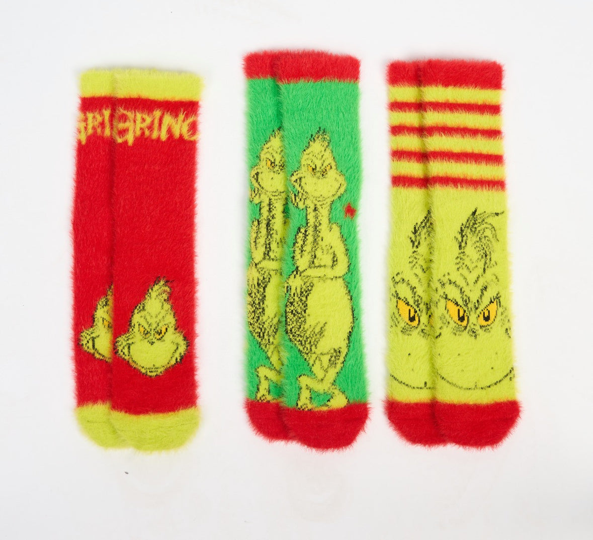 The Grinch Fluffy Socks, Green/Red - 3 Pack 🇬🇧
