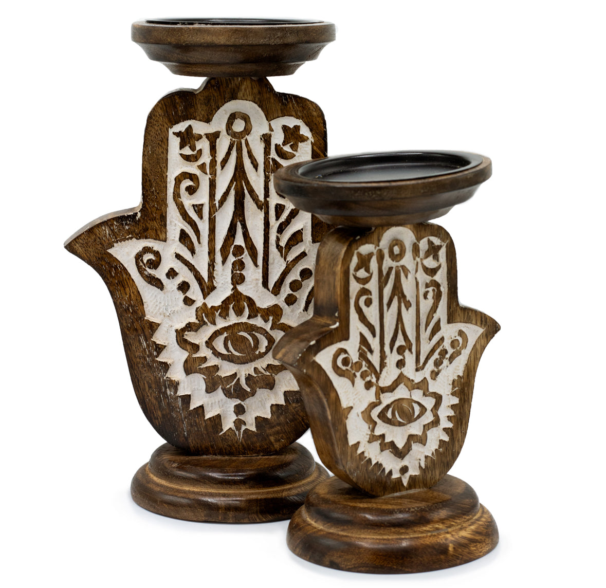 Mango Wood Candle Stand - Hamsa - Large 🇬🇧