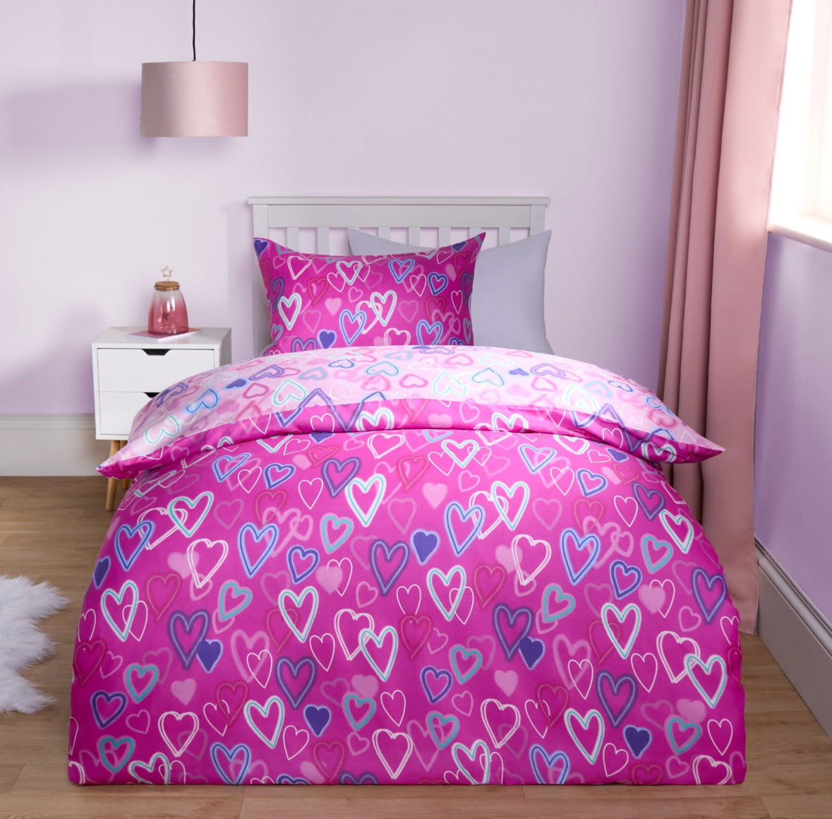 Neon Hearts Reversible Duvet Cover Set - Pink 🇬🇧