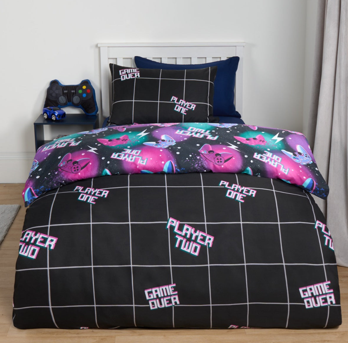 Neon Gaming Check Reversible Duvet Cover Set 🇬🇧
