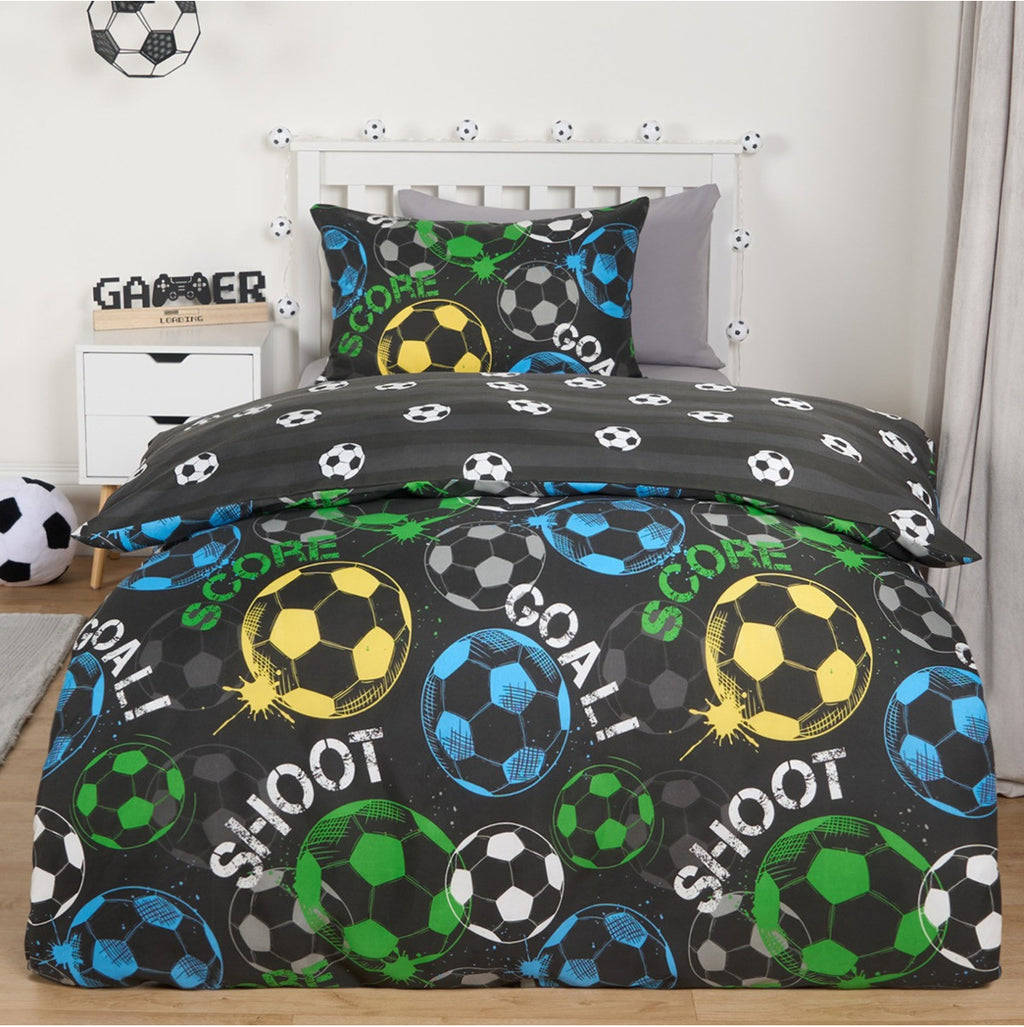 Football Graphic Reversible Duvet Cover Set - Black double 🇬🇧