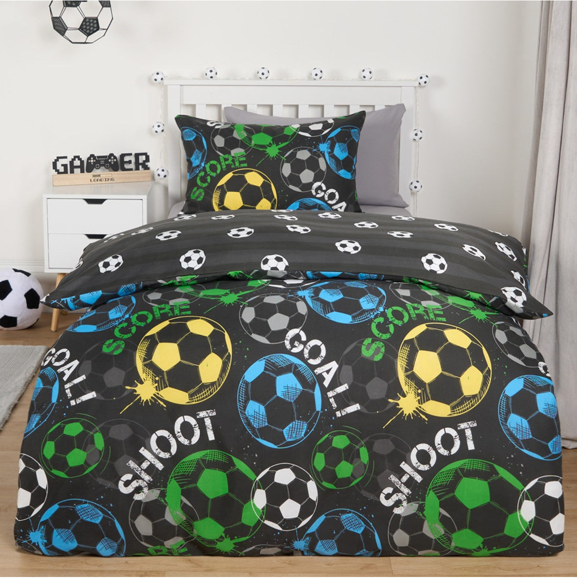 Football Graphic Reversible Duvet Cover Set - Black double 🇬🇧