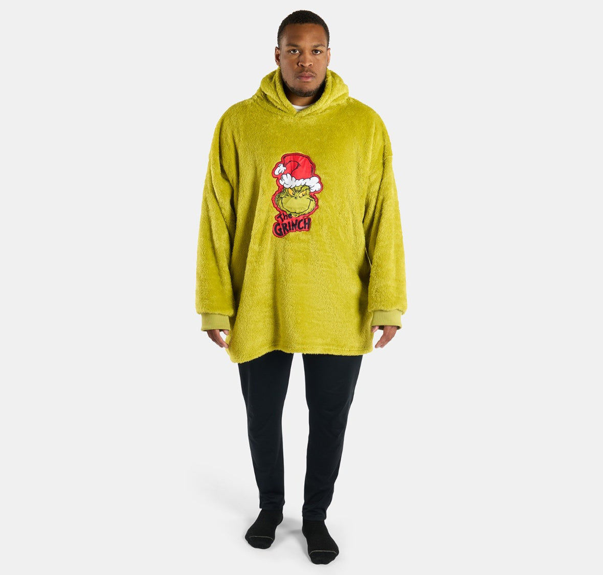 Adults Novelty Grinch Teddy Hoodie Blanket - Green 🇬🇧