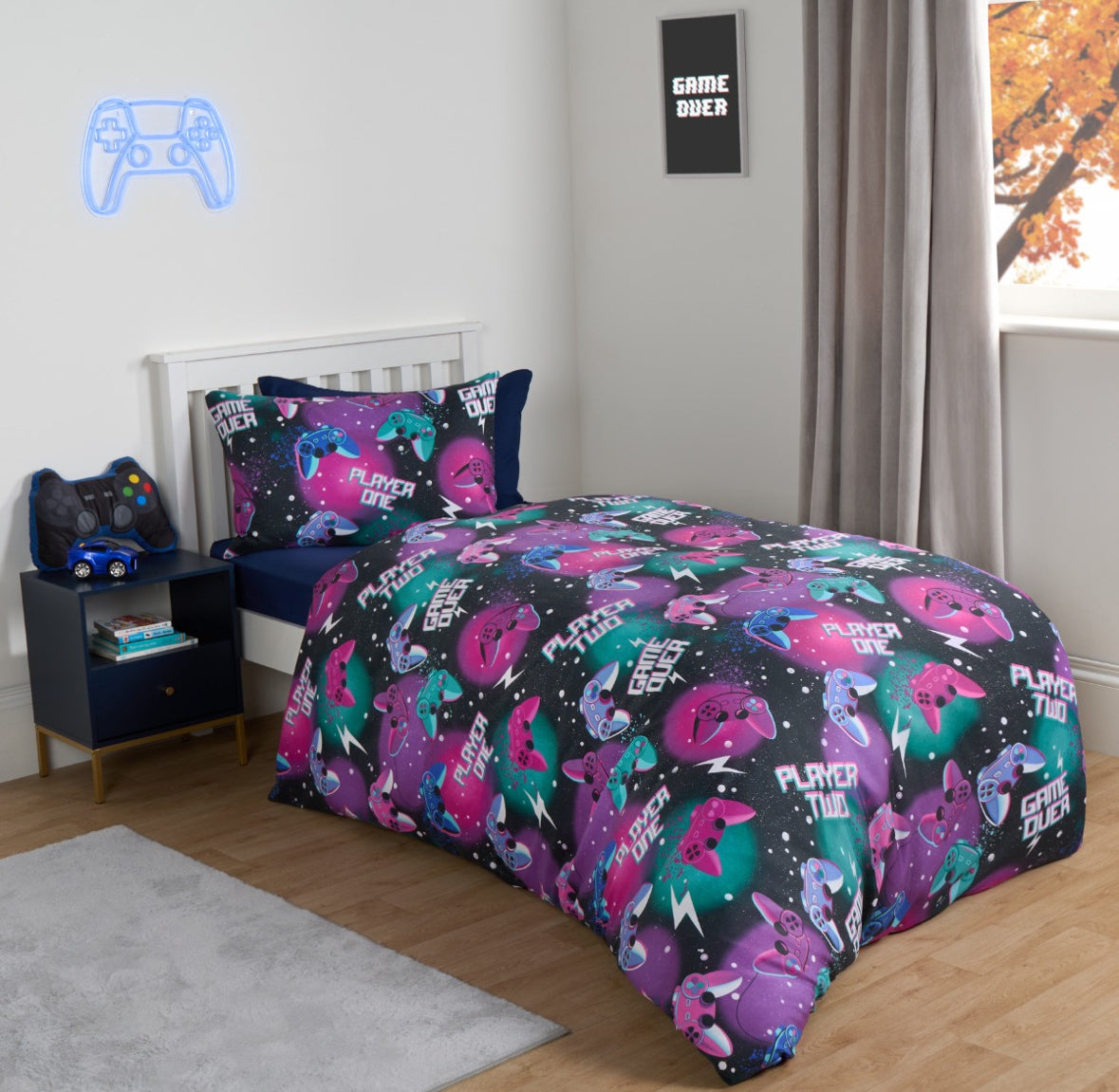 Neon Gaming Check Reversible Duvet Cover Set 🇬🇧