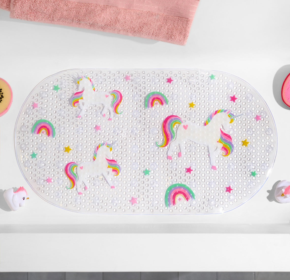 Kids Unicorn Print PVC Bath Mat - Clear 🇬🇧