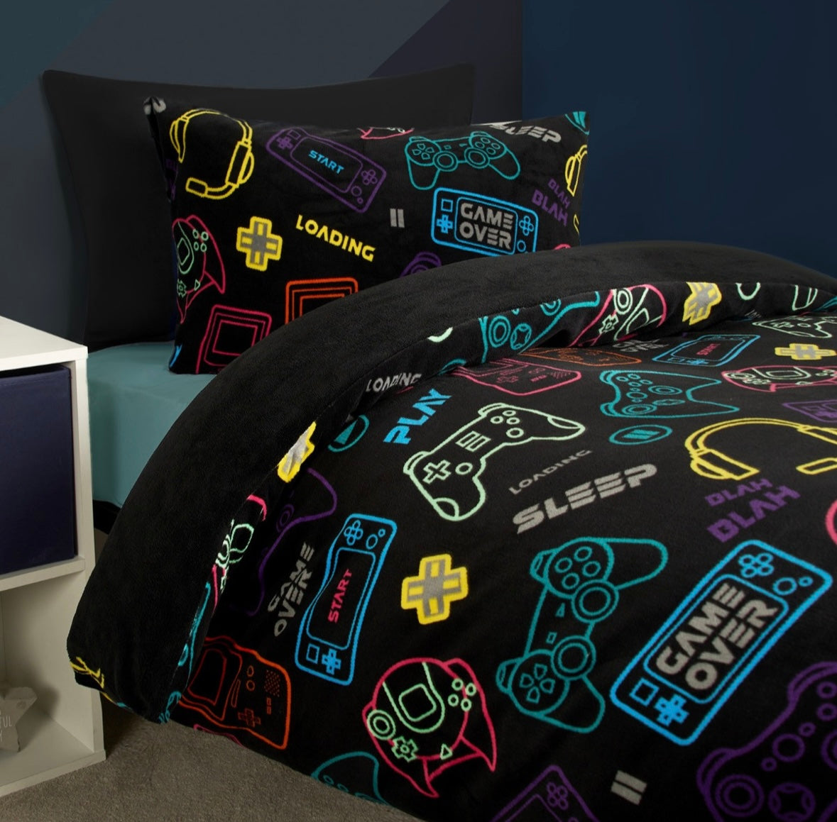 Gaming Print Fleece Duvet Set - Black 🇬🇧