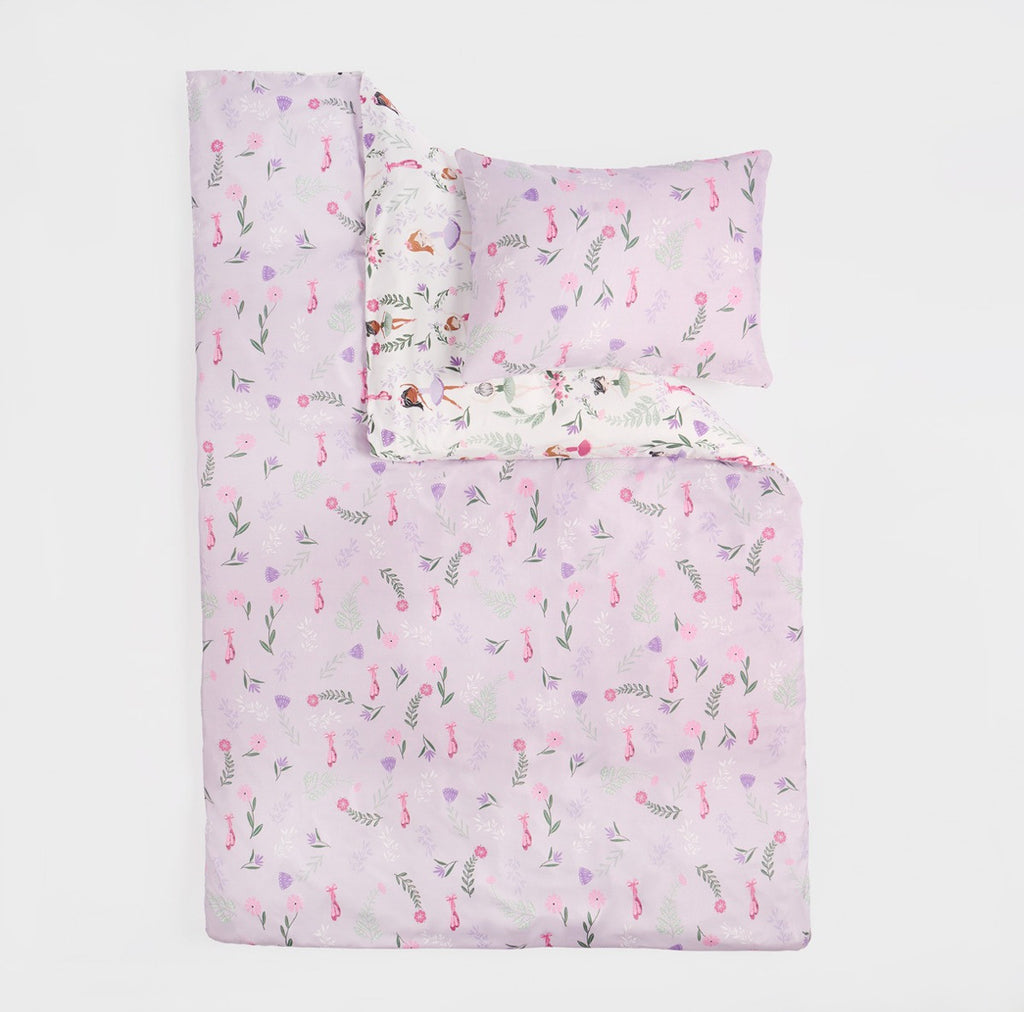 Kids Ballerina Print Reversible Duvet Cover Set - Lilac/White single 🇬🇧