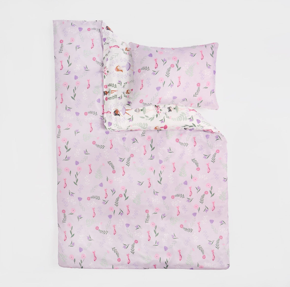Kids Ballerina Print Reversible Duvet Cover Set - Lilac/White single 🇬🇧