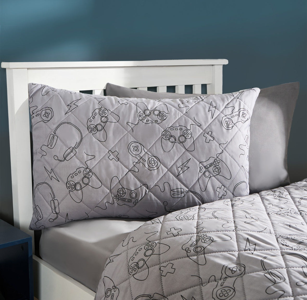 Gaming Print Pinsonic Quilt Duvet Cover Set - Grey 🇬🇧