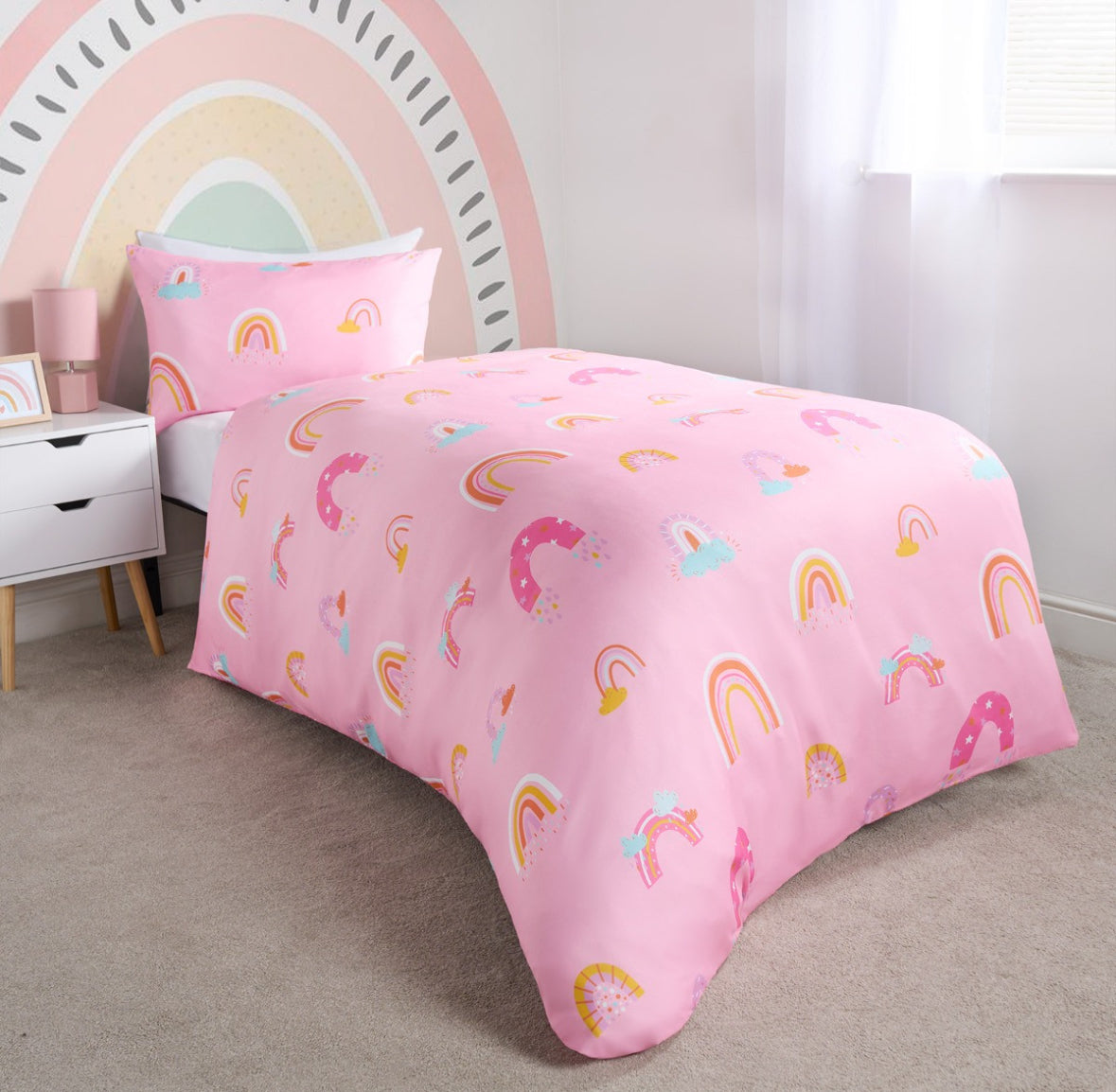 Bright Dash Rainbow Reversible Duvet Cover Set - Pink junior/cot 🇬🇧